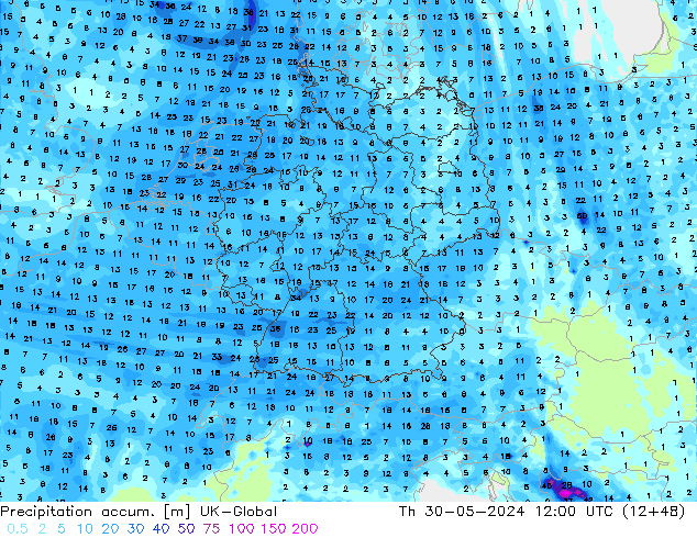 Precipitation accum. UK-Global gio 30.05.2024 12 UTC