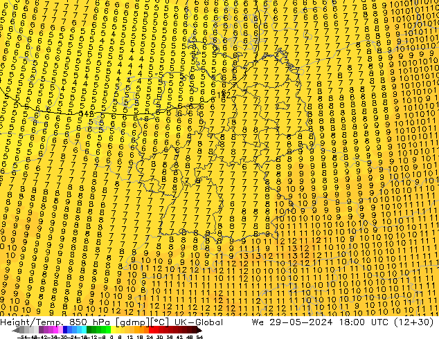 Height/Temp. 850 hPa UK-Global mer 29.05.2024 18 UTC