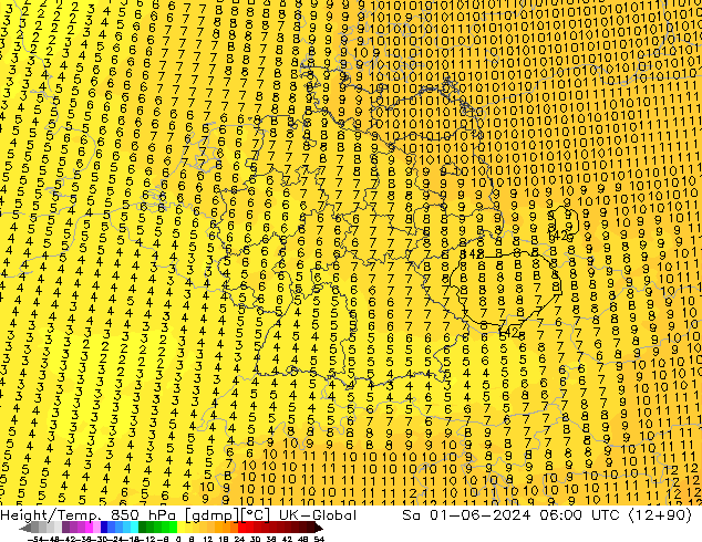 Height/Temp. 850 hPa UK-Global Sa 01.06.2024 06 UTC