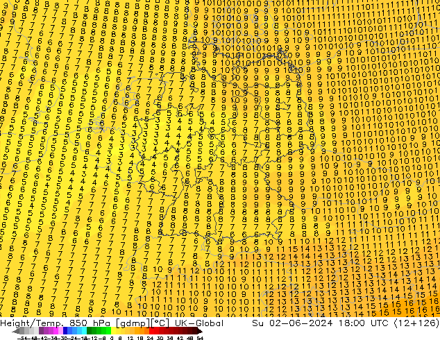 Height/Temp. 850 hPa UK-Global Ne 02.06.2024 18 UTC