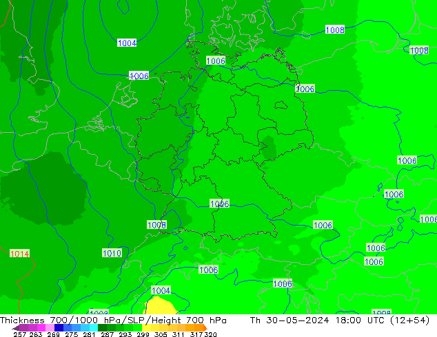 Thck 700-1000 hPa UK-Global  30.05.2024 18 UTC