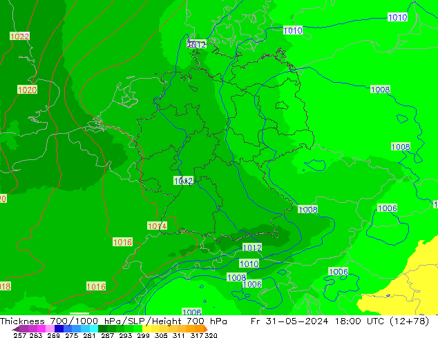 Thck 700-1000 hPa UK-Global Sex 31.05.2024 18 UTC