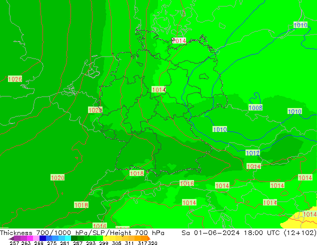 Thck 700-1000 hPa UK-Global Sáb 01.06.2024 18 UTC