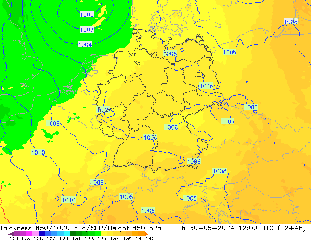 Schichtdicke 850-1000 hPa UK-Global Do 30.05.2024 12 UTC