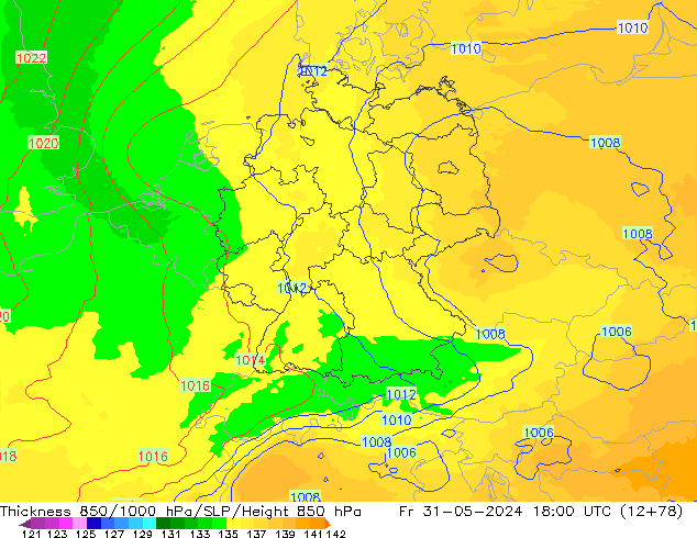 850-1000 hPa Kalınlığı UK-Global Cu 31.05.2024 18 UTC