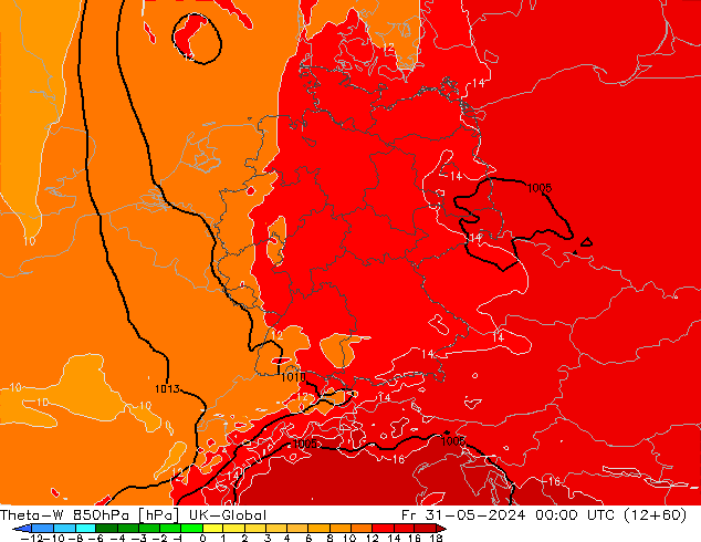 Theta-W 850hPa UK-Global Fr 31.05.2024 00 UTC