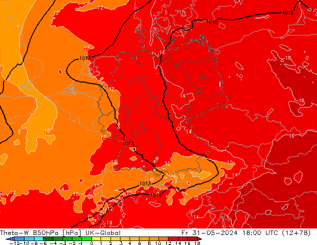 Theta-W 850гПа UK-Global пт 31.05.2024 18 UTC