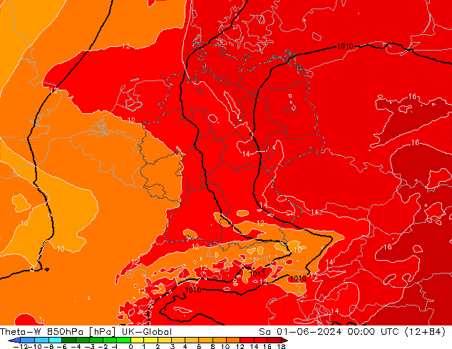 Theta-W 850hPa UK-Global Sáb 01.06.2024 00 UTC