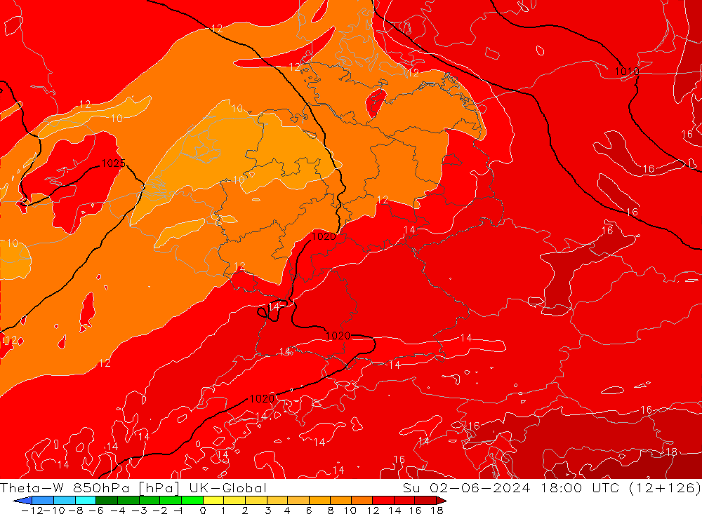 Theta-W 850hPa UK-Global dom 02.06.2024 18 UTC