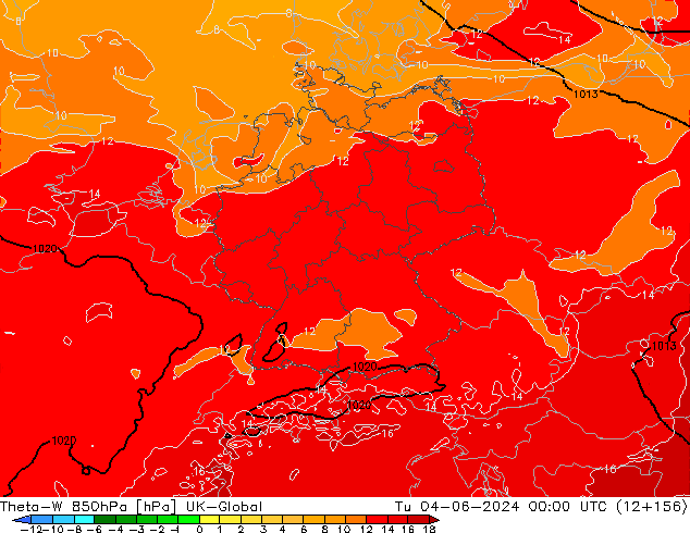 Theta-W 850hPa UK-Global Tu 04.06.2024 00 UTC