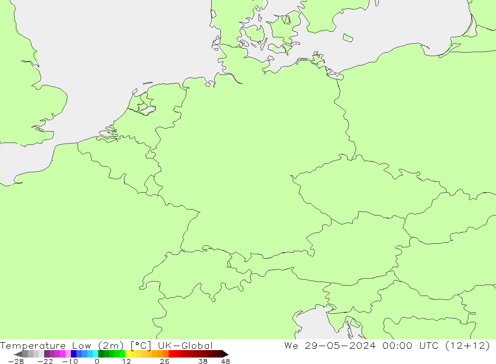 Temperature Low (2m) UK-Global We 29.05.2024 00 UTC