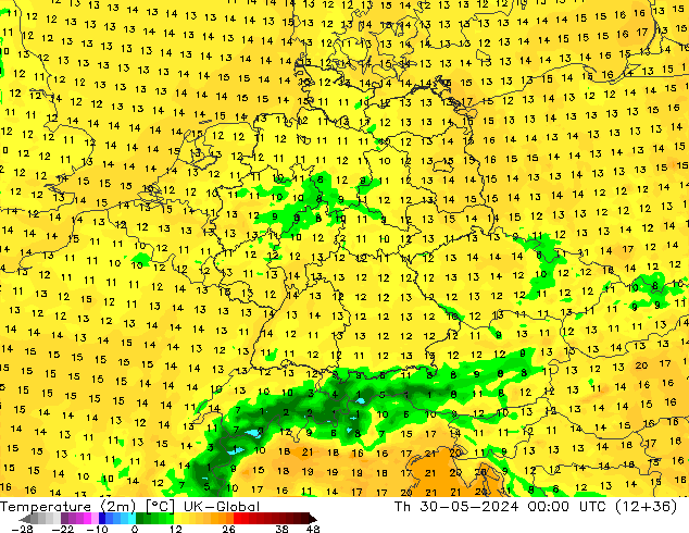 Temperatuurkaart (2m) UK-Global do 30.05.2024 00 UTC