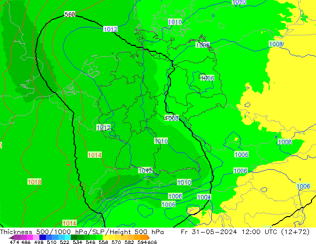 Thck 500-1000hPa UK-Global Fr 31.05.2024 12 UTC