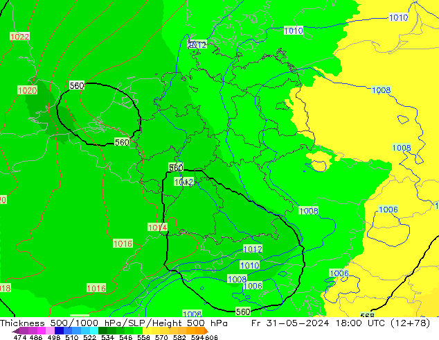 Thck 500-1000hPa UK-Global  31.05.2024 18 UTC