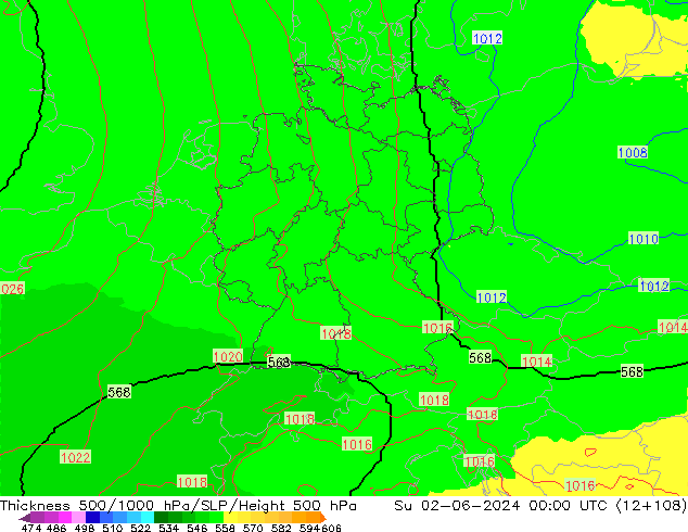 Thck 500-1000hPa UK-Global dim 02.06.2024 00 UTC