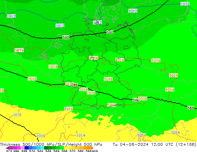 Thck 500-1000hPa UK-Global Tu 04.06.2024 12 UTC