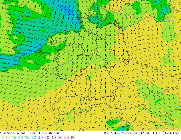 Vento 10 m UK-Global mer 29.05.2024 03 UTC