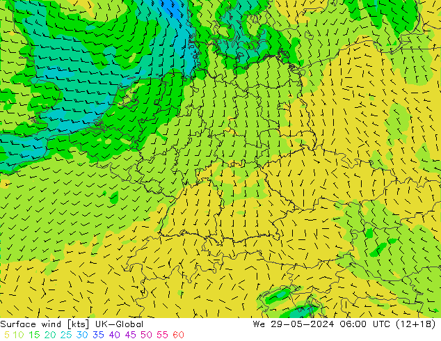 Surface wind UK-Global We 29.05.2024 06 UTC