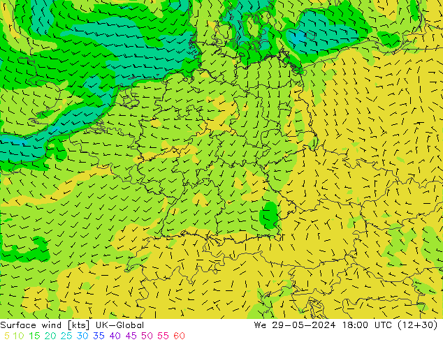 Surface wind UK-Global We 29.05.2024 18 UTC