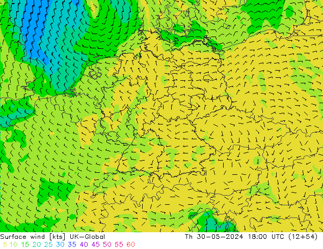 Wind 10 m UK-Global do 30.05.2024 18 UTC
