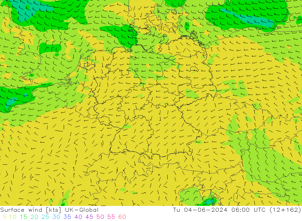 Viento 10 m UK-Global mar 04.06.2024 06 UTC