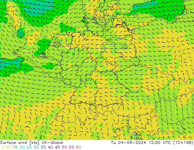 Surface wind UK-Global Út 04.06.2024 12 UTC