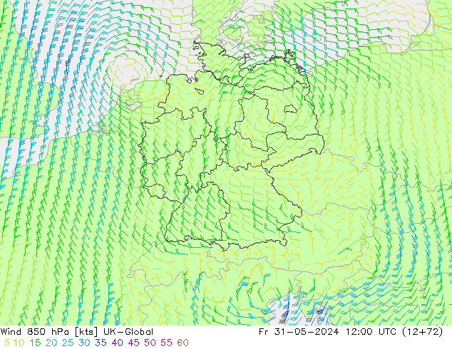 Rüzgar 850 hPa UK-Global Cu 31.05.2024 12 UTC