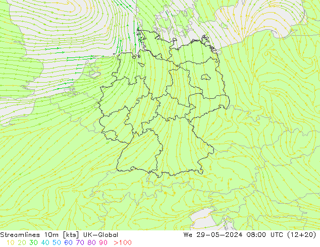 Streamlines 10m UK-Global We 29.05.2024 08 UTC