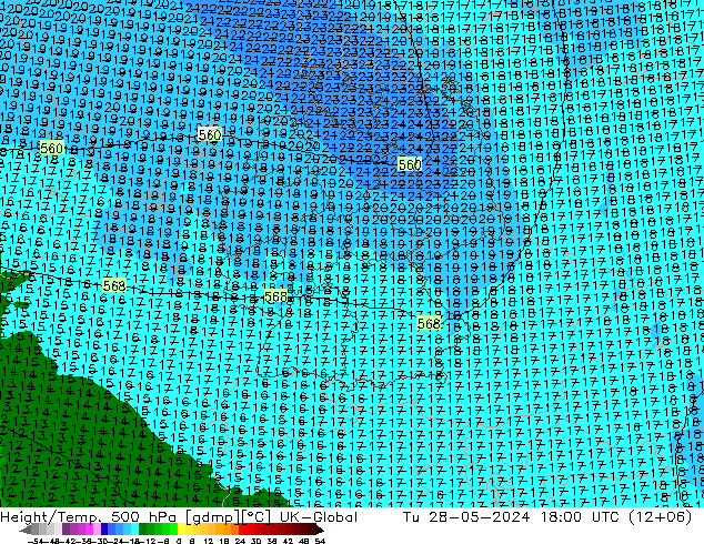 Géop./Temp. 500 hPa UK-Global mar 28.05.2024 18 UTC