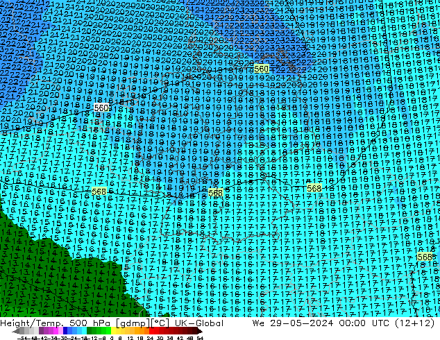 Height/Temp. 500 hPa UK-Global Qua 29.05.2024 00 UTC