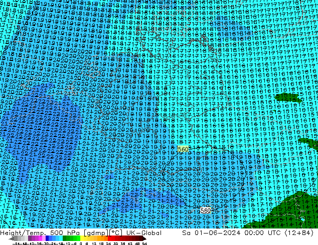 Hoogte/Temp. 500 hPa UK-Global za 01.06.2024 00 UTC