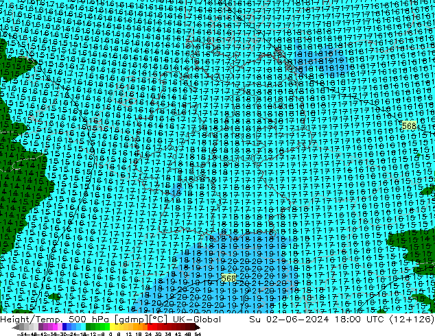 Géop./Temp. 500 hPa UK-Global dim 02.06.2024 18 UTC