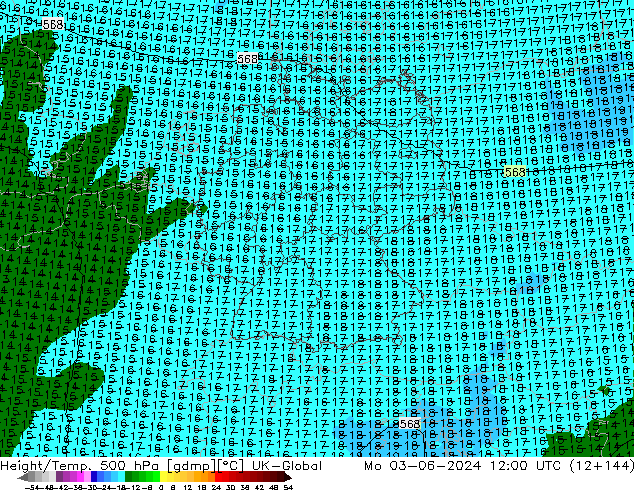 Geop./Temp. 500 hPa UK-Global lun 03.06.2024 12 UTC