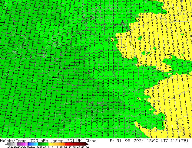 Height/Temp. 700 hPa UK-Global Sex 31.05.2024 18 UTC