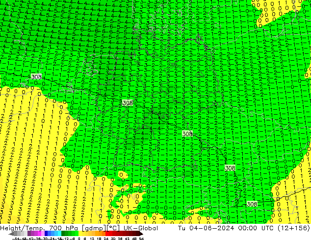 Height/Temp. 700 гПа UK-Global вт 04.06.2024 00 UTC