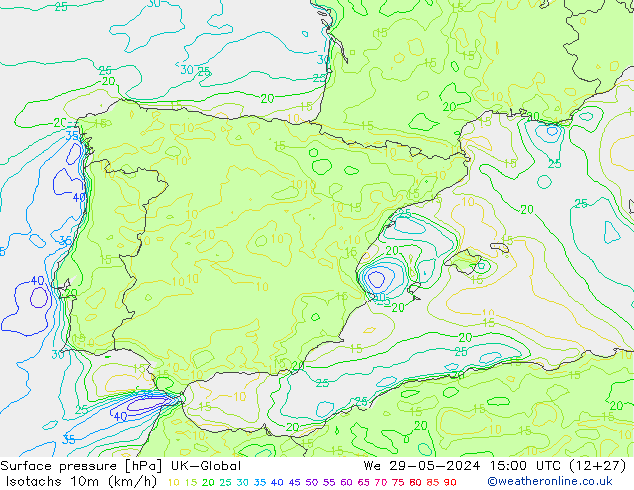 Isotachs (kph) UK-Global ср 29.05.2024 15 UTC