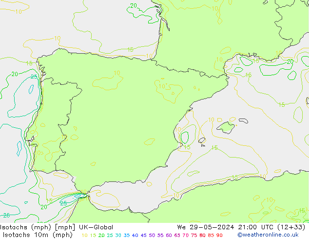 Isotachs (mph) UK-Global We 29.05.2024 21 UTC