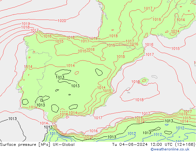 Surface pressure UK-Global Tu 04.06.2024 12 UTC