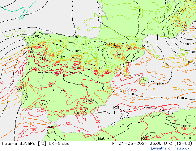 Theta-e 850hPa UK-Global vr 31.05.2024 03 UTC