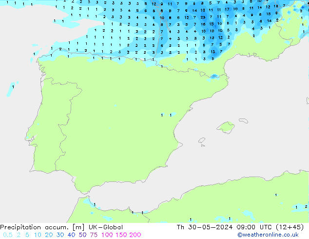 Precipitation accum. UK-Global Th 30.05.2024 09 UTC