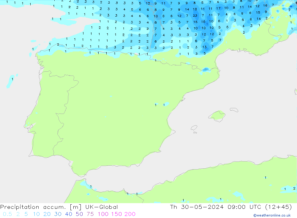 Précipitation accum. UK-Global jeu 30.05.2024 09 UTC