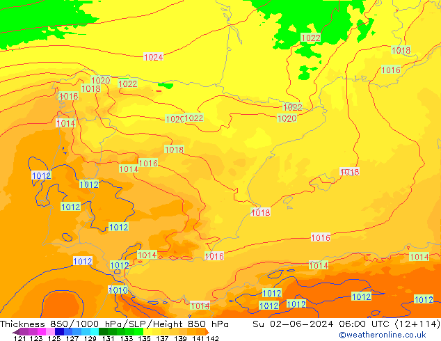 Thck 850-1000 hPa UK-Global Su 02.06.2024 06 UTC