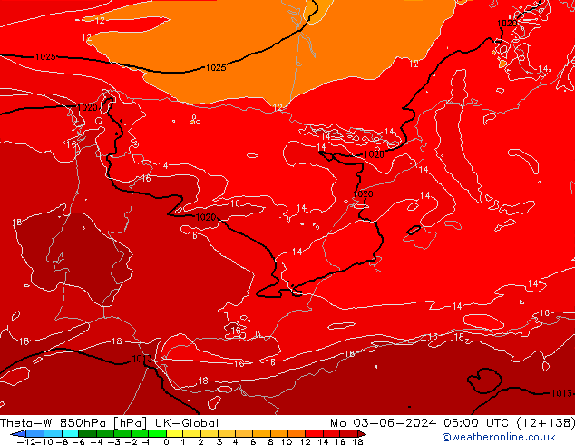 Theta-W 850hPa UK-Global pon. 03.06.2024 06 UTC