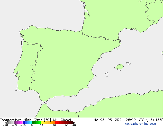 temperatura máx. (2m) UK-Global Seg 03.06.2024 06 UTC