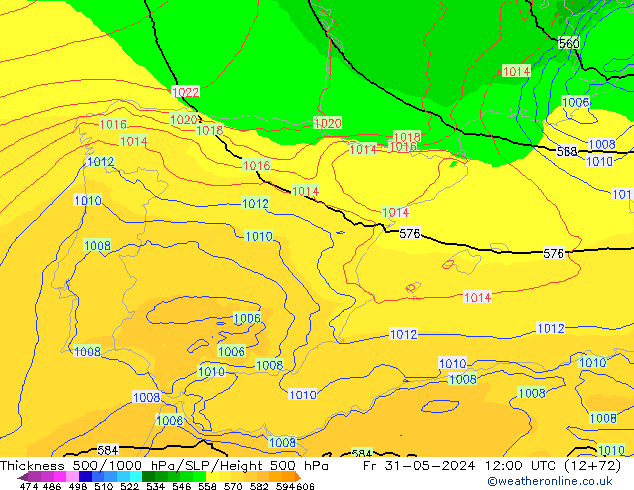 Thck 500-1000hPa UK-Global Pá 31.05.2024 12 UTC