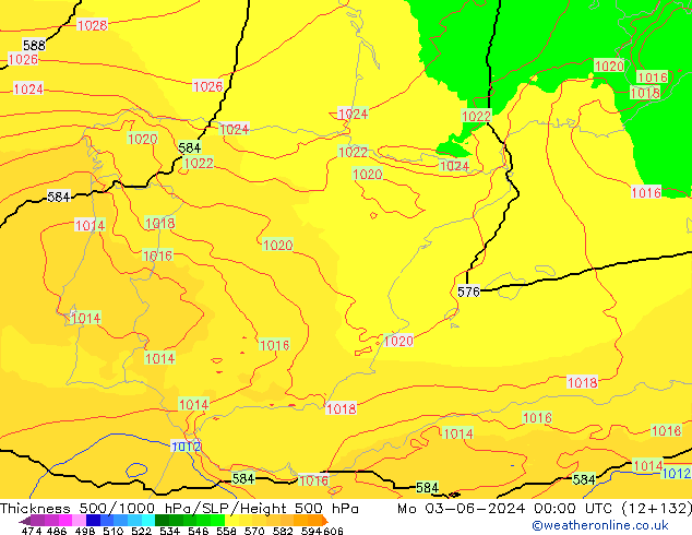 500-1000 hPa Kalınlığı UK-Global Pzt 03.06.2024 00 UTC