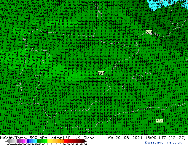 Geop./Temp. 500 hPa UK-Global mié 29.05.2024 15 UTC