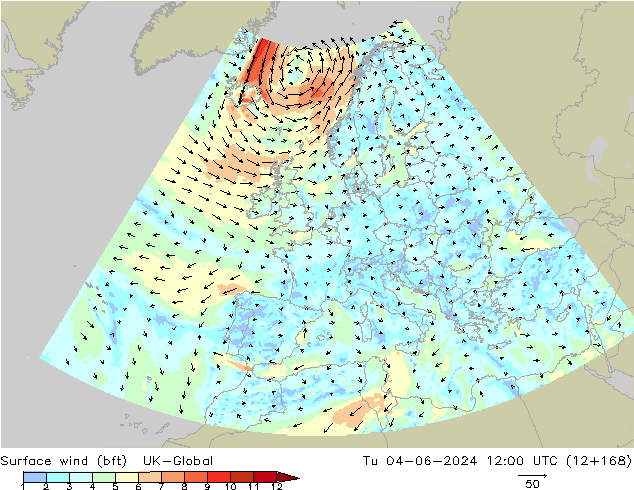 wiatr 10 m (bft) UK-Global wto. 04.06.2024 12 UTC