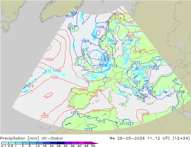 Precipitación UK-Global mié 29.05.2024 12 UTC