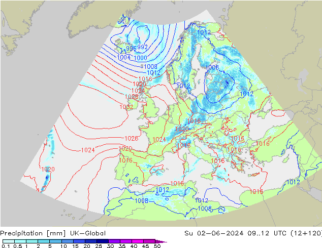 Yağış UK-Global Paz 02.06.2024 12 UTC